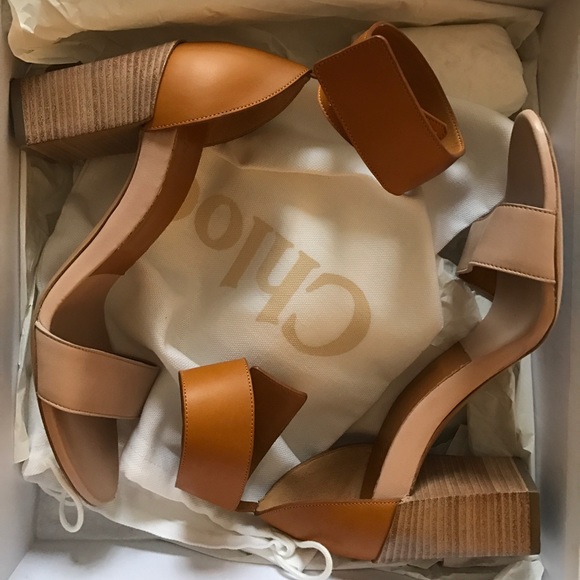 Chloe Shoes - Bicolor Leather Gala Sandal, Cognac/Nude