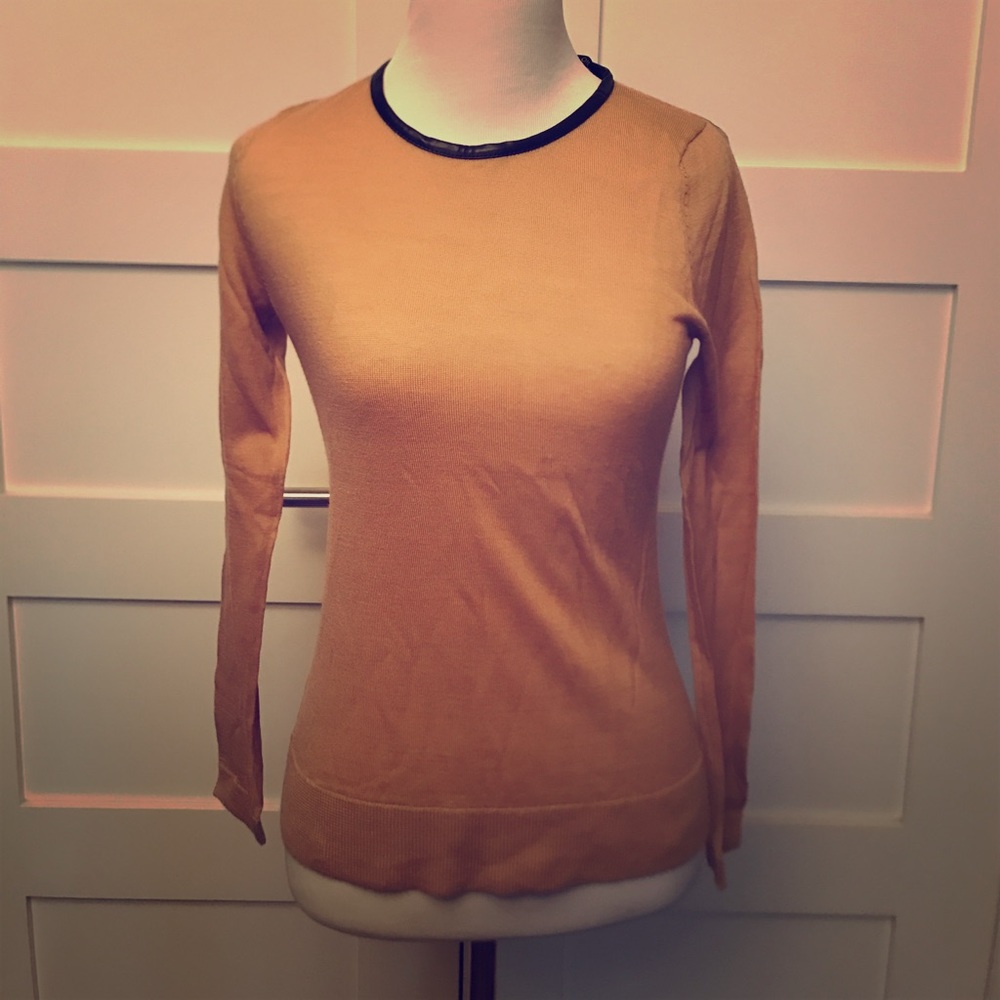 Ann Taylor Merino Wool Sweater Faux Leather Collar