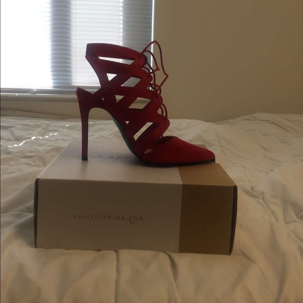 Red lace up heels