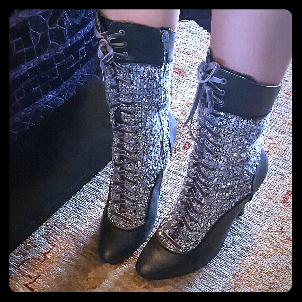 Heeled fabric lace up boots from Poetic  like NEW