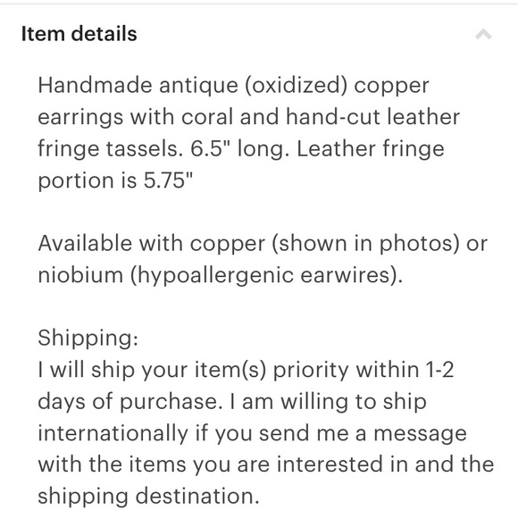 Handmade Coral and Leather Fringe Copper Earrings - Picture 3 of 5