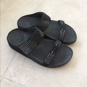 FitFlop Women's Flare Slide Sandal Black Sz 6 US