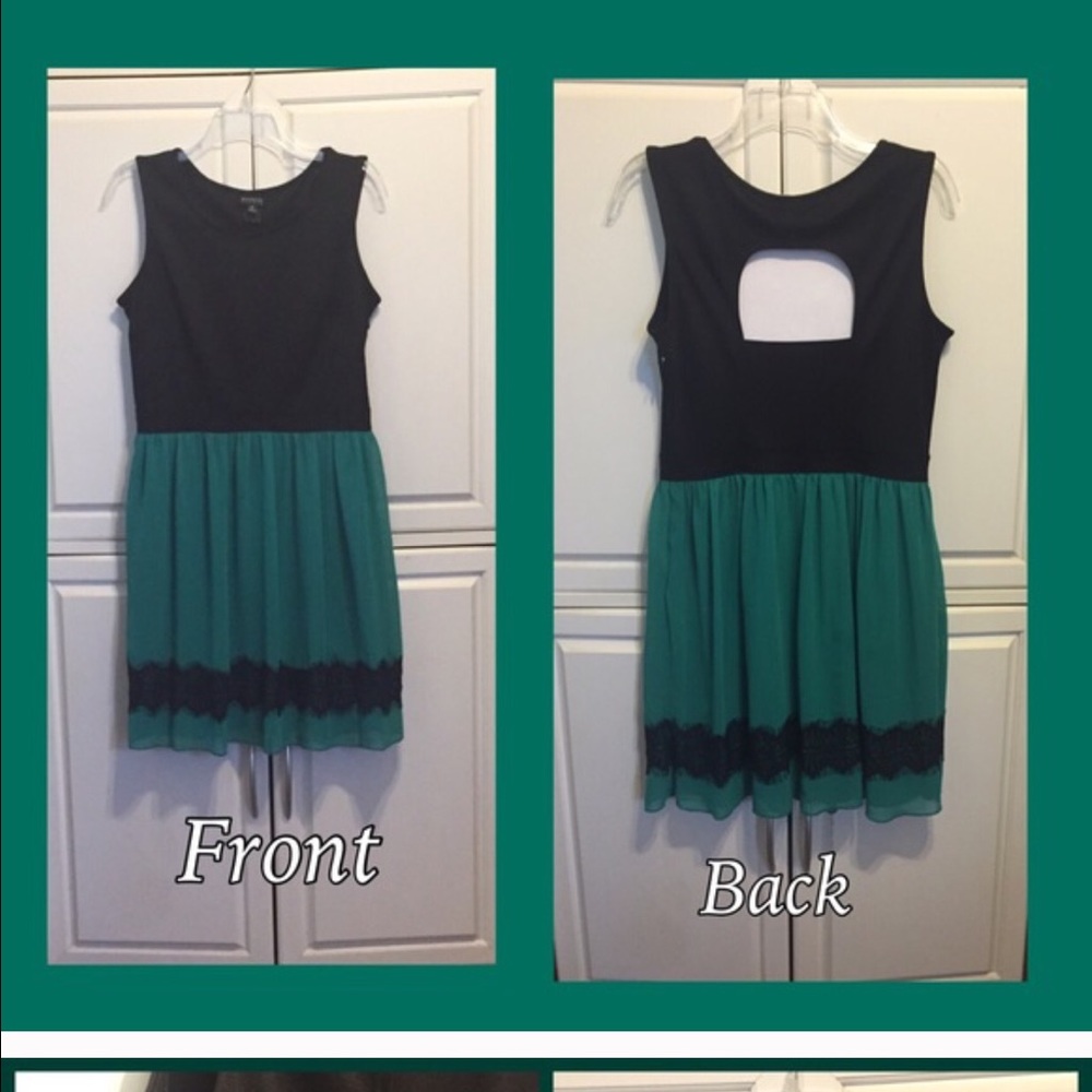 Green and black cocktail dress