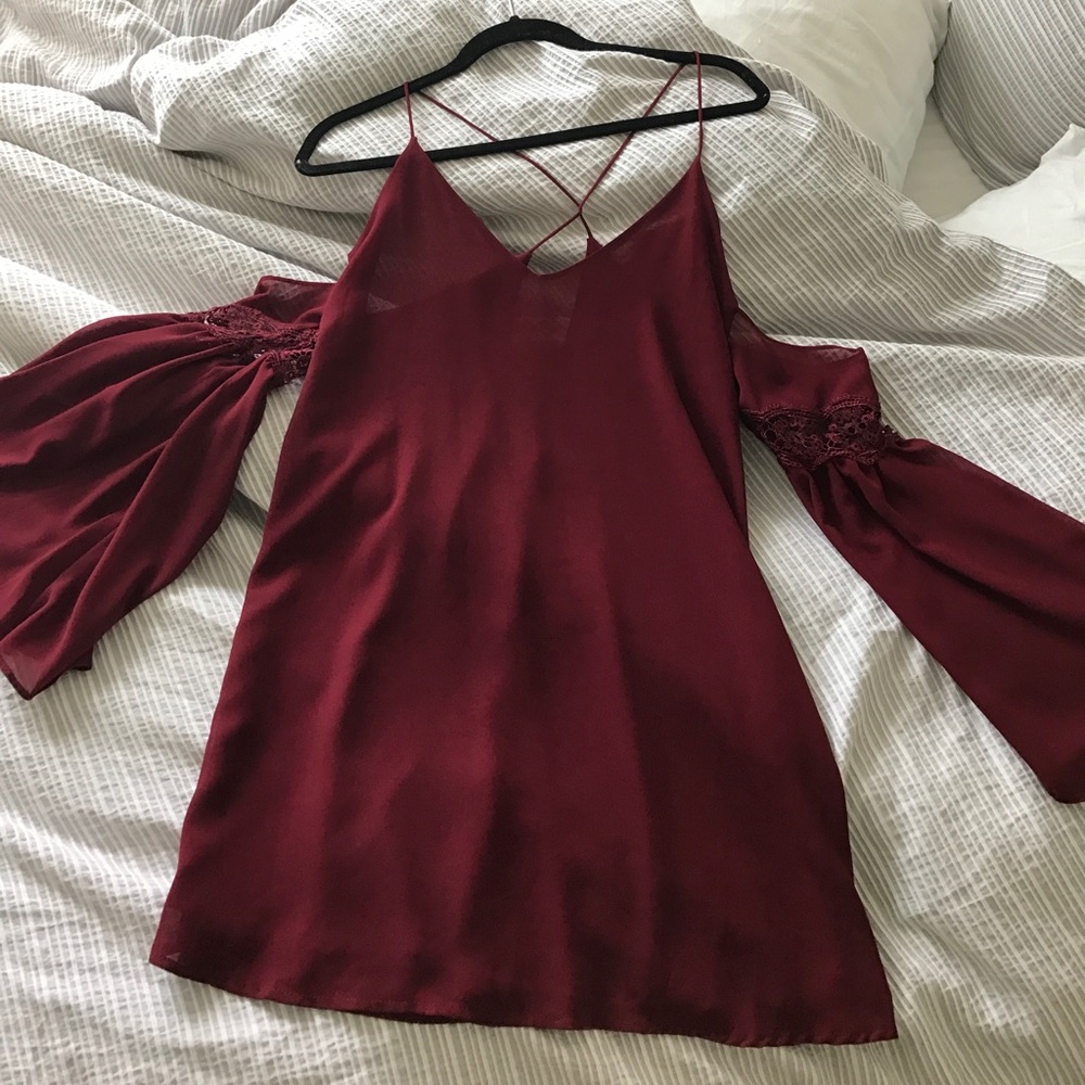 Maroon off the shoulder dress