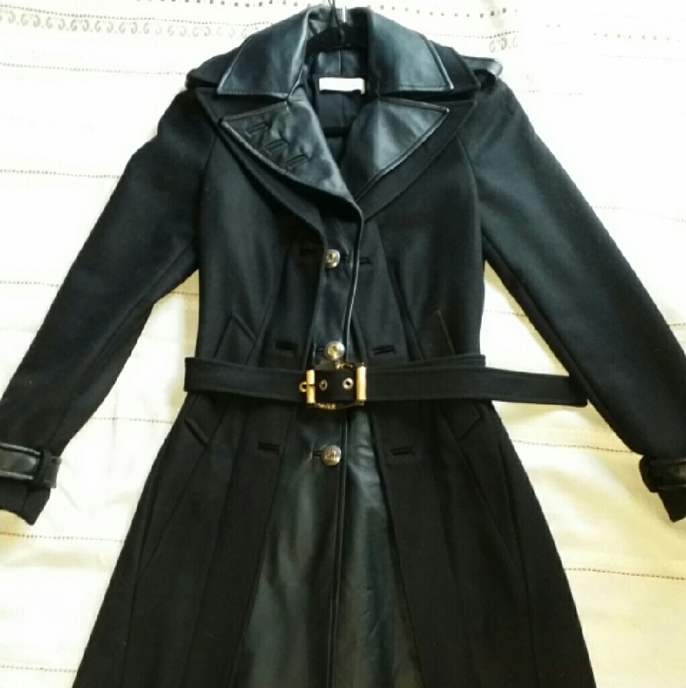 Versace black wool/leather coat