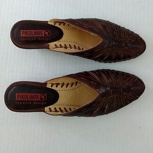 Pikolinos Brown Leather Mules Size EU 38 US 8