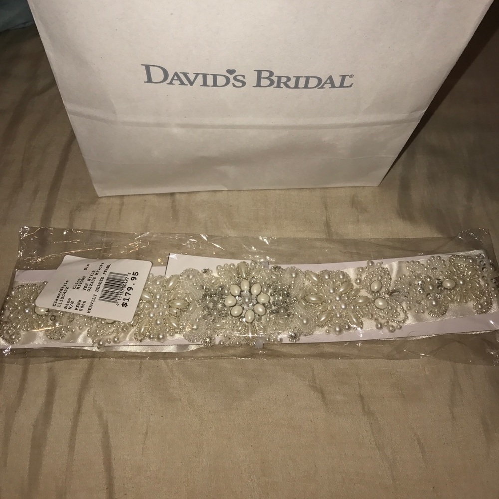 Heavily beaded pearl sash in the color Ivory