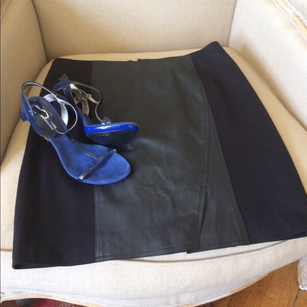 NM EXCLUSIVE LAMBSKIN LEATHER & Ponte Knit Skirt
