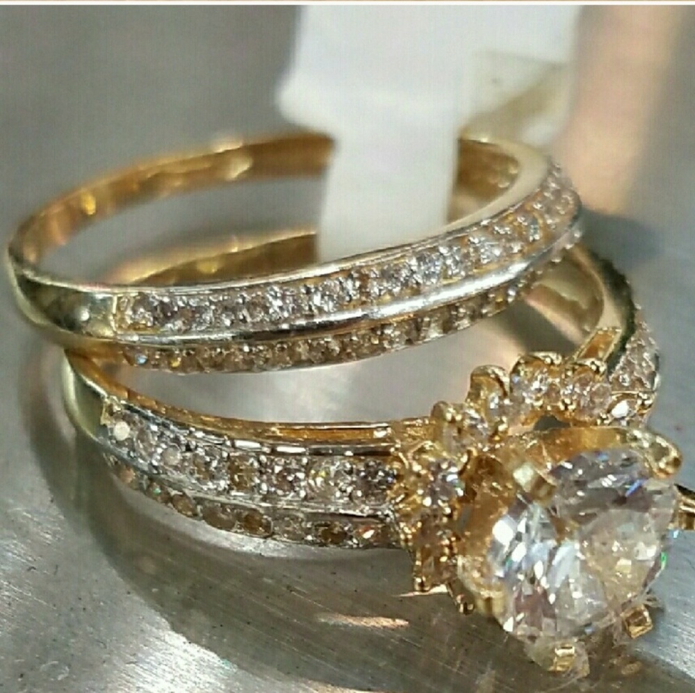 14k Solid Yellow Gold Engagement Ring Wedding Band - Picture 2 of 14