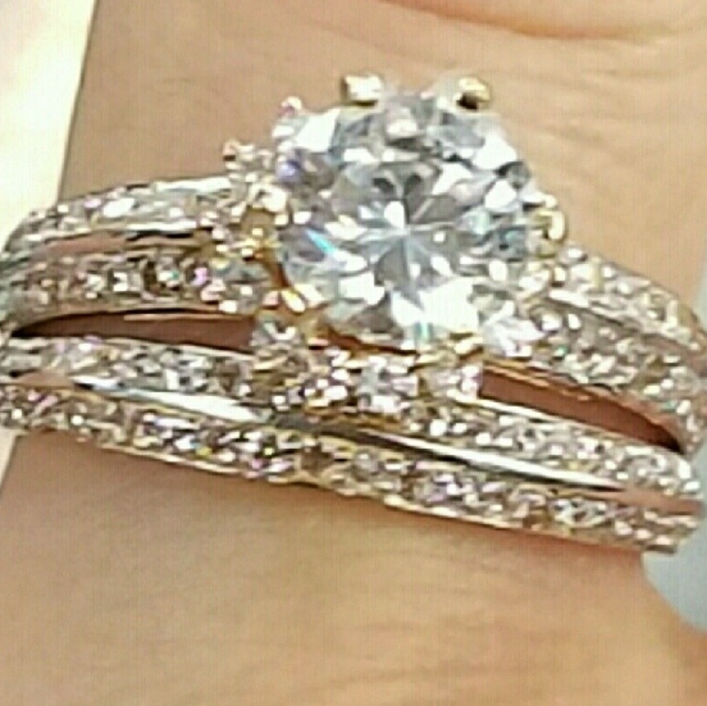 14k Solid Yellow Gold Engagement Ring Wedding Band - Picture 4 of 14