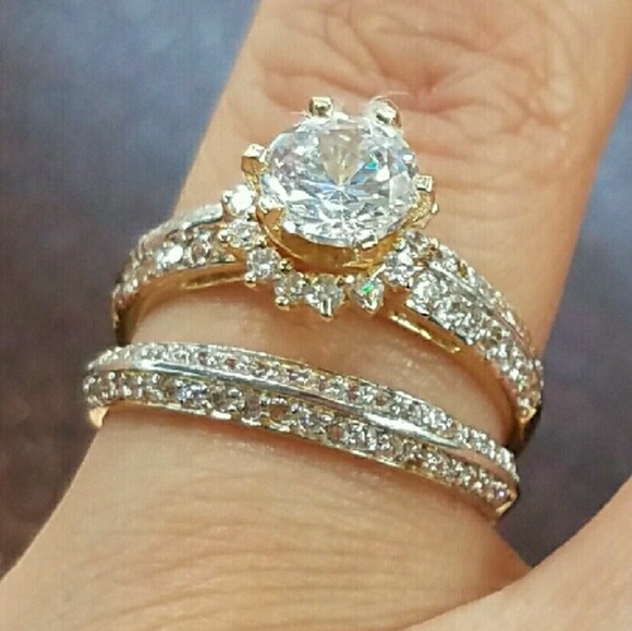 14k Solid Yellow Gold Engagement Ring Wedding Band - Picture 3 of 14