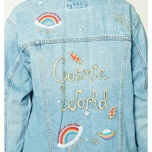 Forever 21 Embroidered Cosmic World Jean Jacket