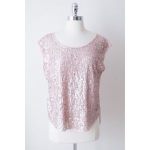 Blush Pink Sleeveless Sequin Blouse Top