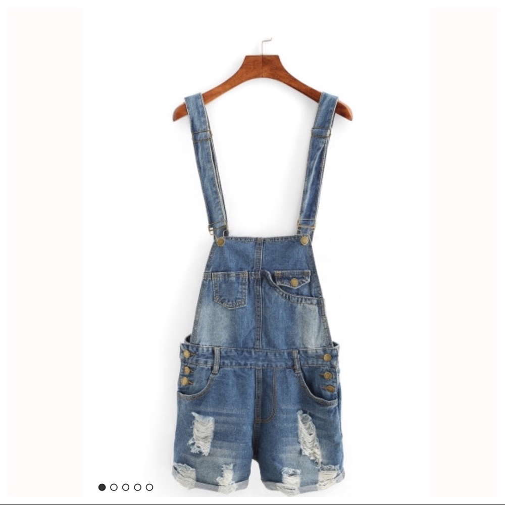 Distressed Rolled Hem Overall Denim Shorts