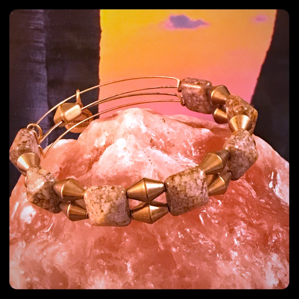 Alex and Ani Sand Stone and Gold Beaded Bangle