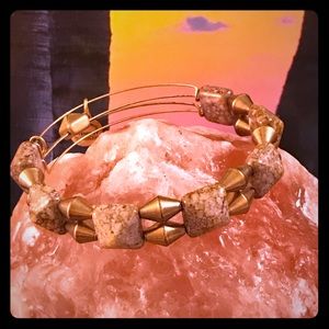 Alex and Ani Sand Stone and Gold Beaded Bangle