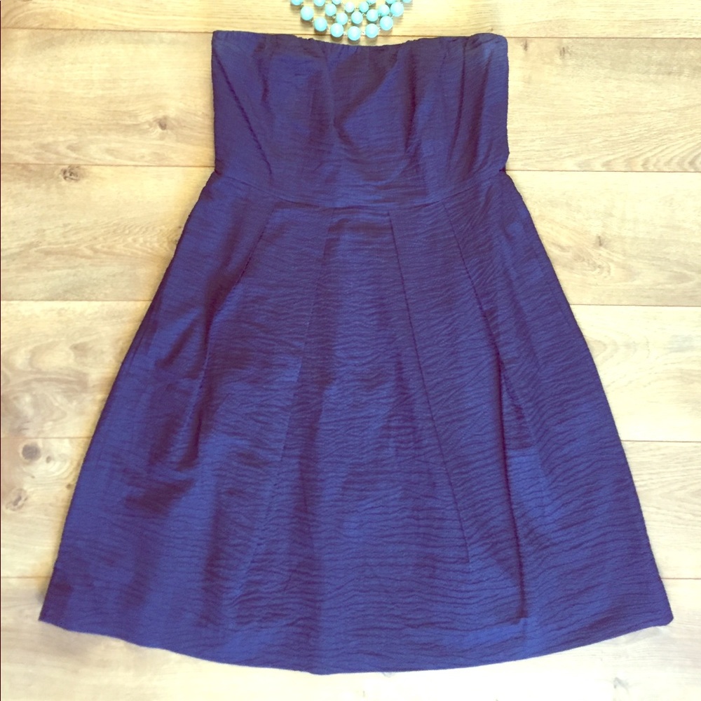 J. Crew Blue Strapless Dress with Pockets