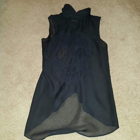 sleeveless sheer skull button up - Picture 2 of 2