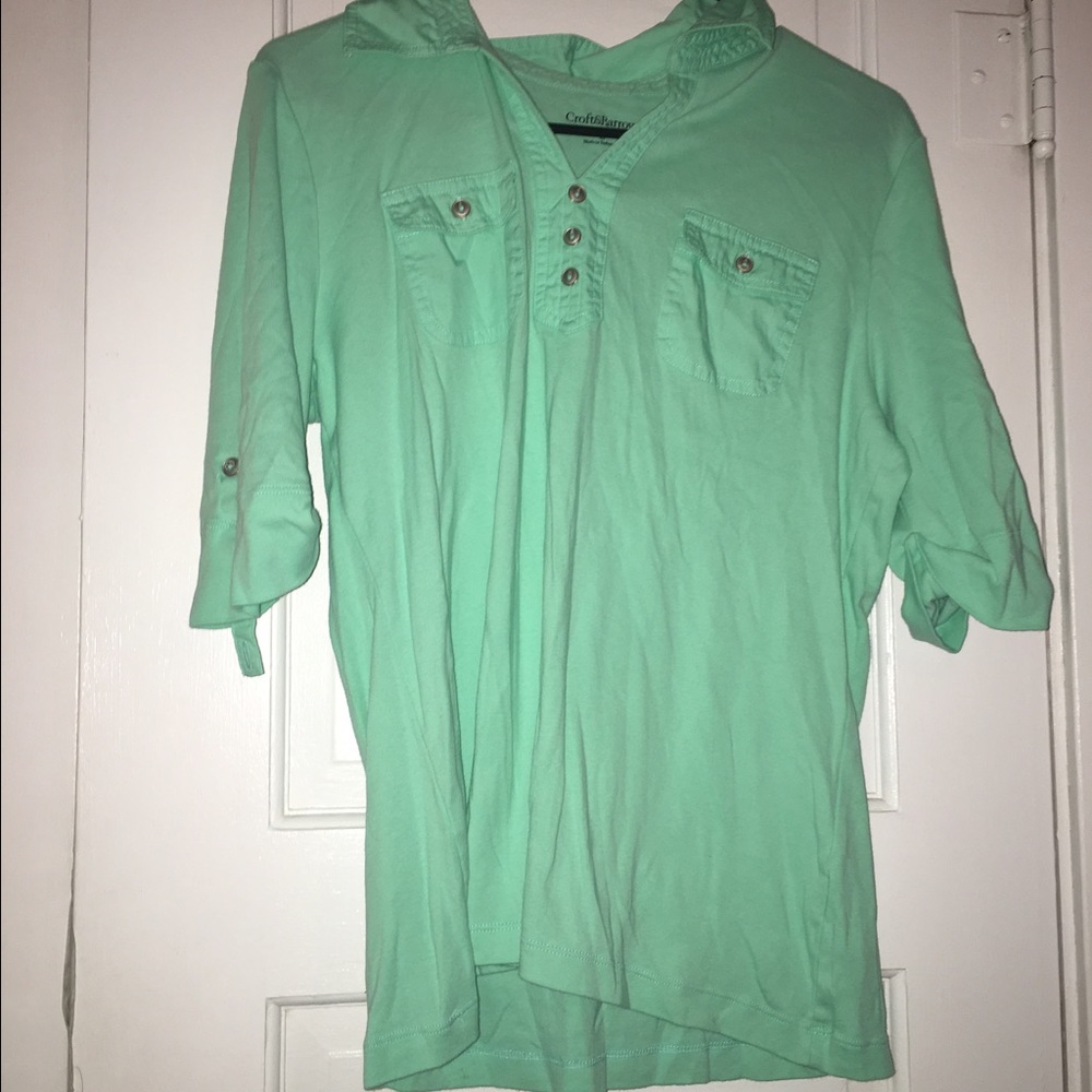 Mint green top.