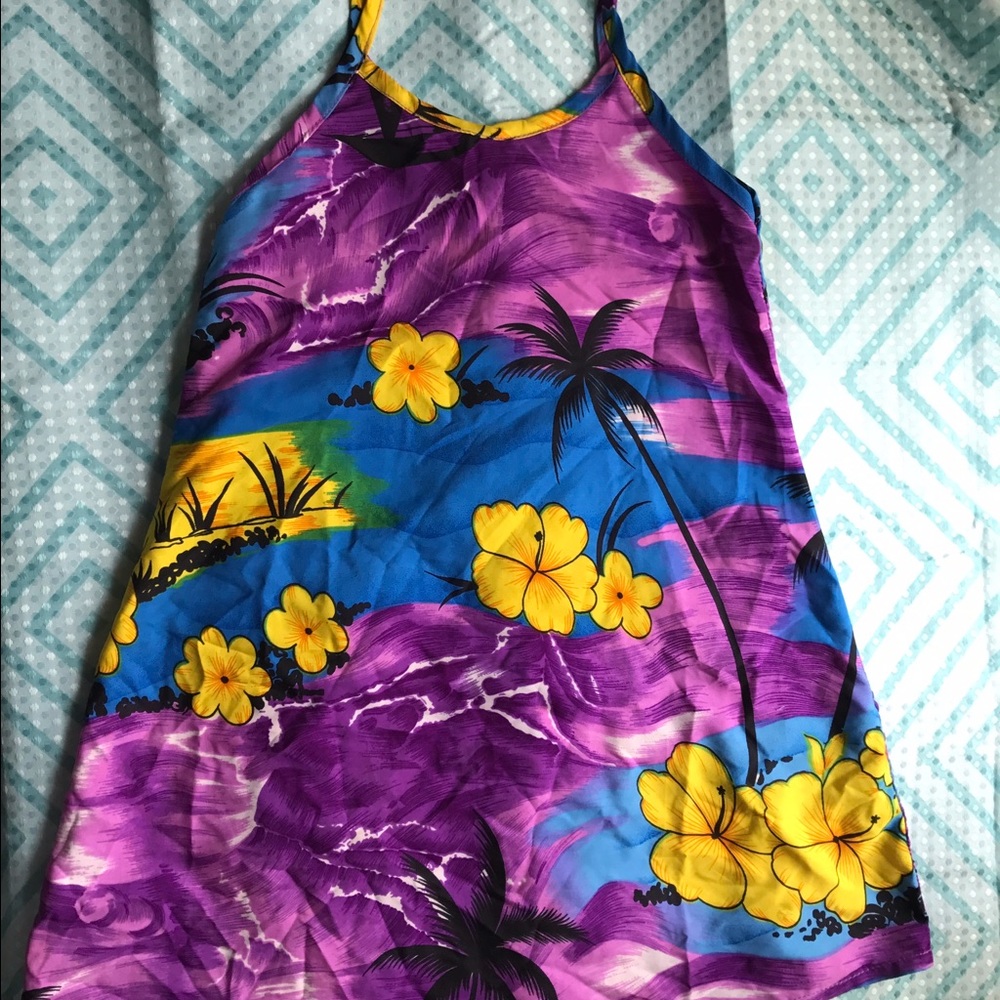 Hawaiian print silky tank dress