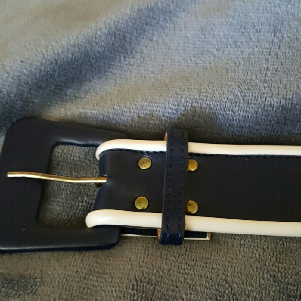 Blue and White Leather Belt