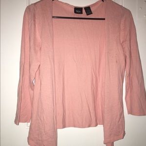 Pink cardigan.