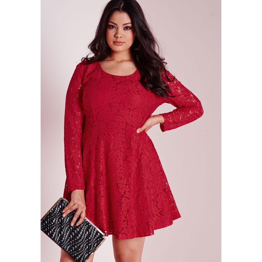 plus size lace skater dress red