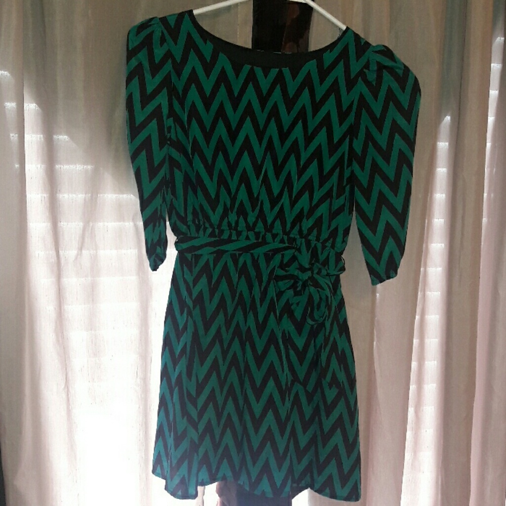 Teal green and black chevron dress