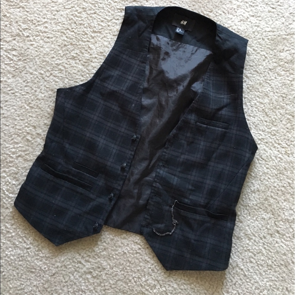 Green and Black Plaid Vest