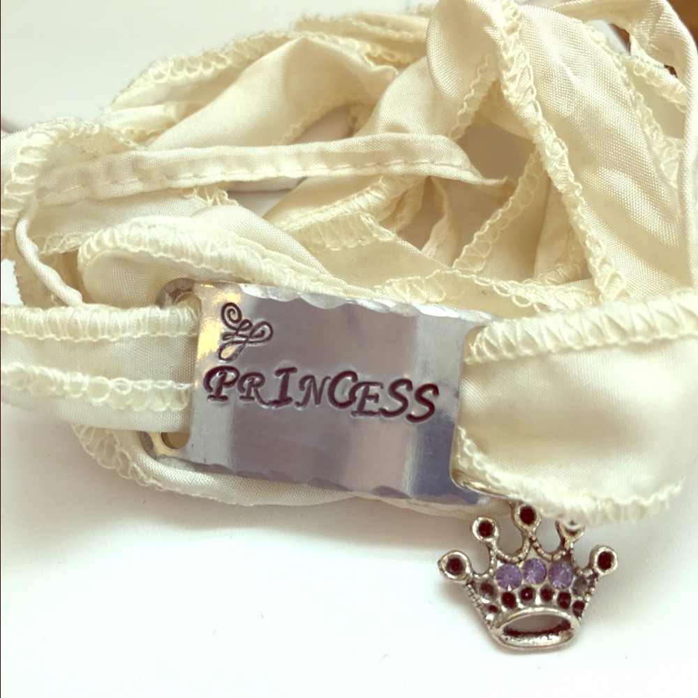 Cream princess stamped silk wrap bracelet