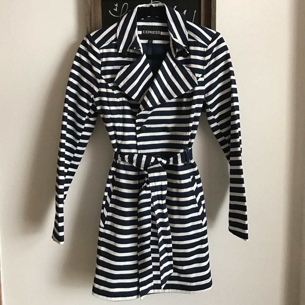 Express Navy and white striped trench coat! 💦🌸🌷