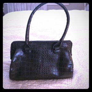 SOLD Black faux leather crocodile look handbag EUC