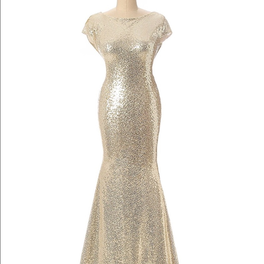 !!!SALE Gold Champaign long sequin dress Prom/form