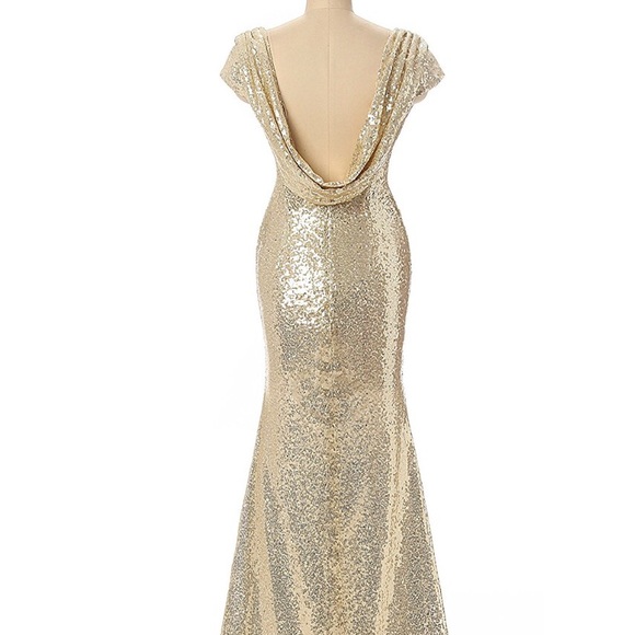 !!!SALE Gold Champaign long sequin dress Prom/form - Picture 3 of 5