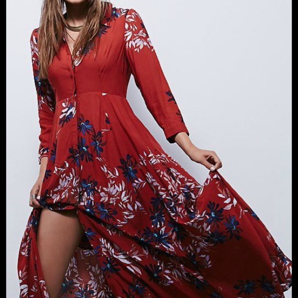 Free People After the Storm Red Maxi Dress