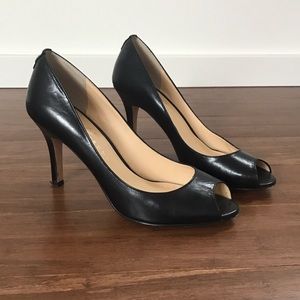 Ivanka Trump Black Leather Peep Toe Heels