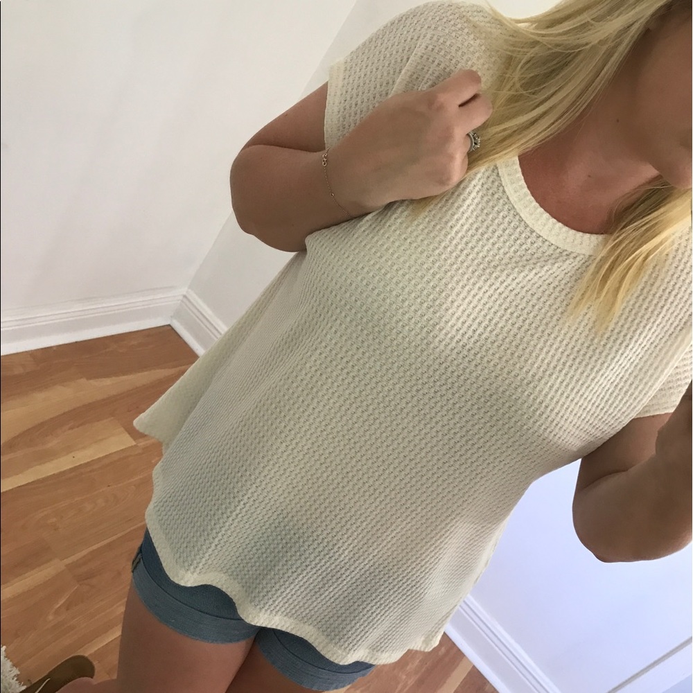 LAST - Ivory "go to" waffle knit tee - Picture 3 of 5