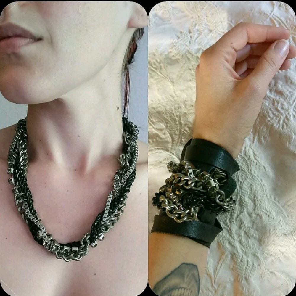 Club Monaco Leather Rhinestone Crystal Chain