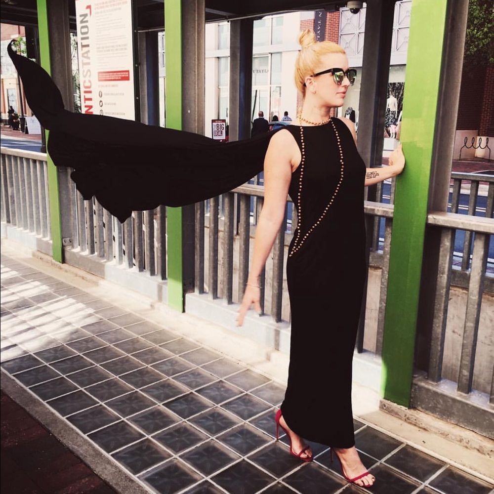 Fabrik Maxi Dress with attached long cape in black