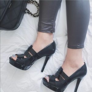 BCBGirls open toe heel pumps black patent leather