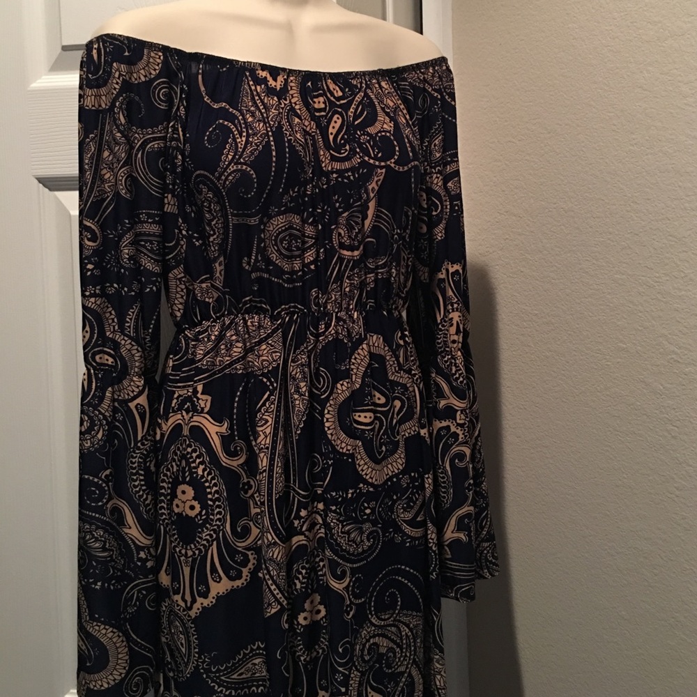 Off Shoulder Paisley Bell Sleeve Maternity Dress