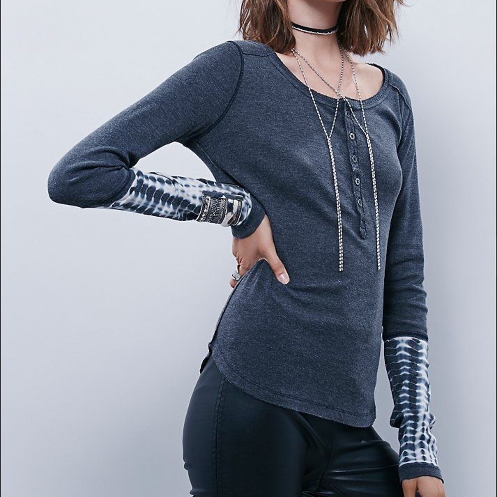 NEW FREE PEOPLE WASHED CUFF HENLEY
