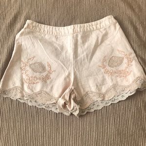 Pastel Peachy Pink Embroidered Shorts