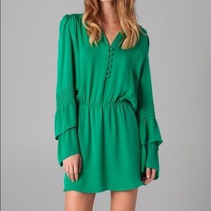 Parker green silk double bell sleeve dress