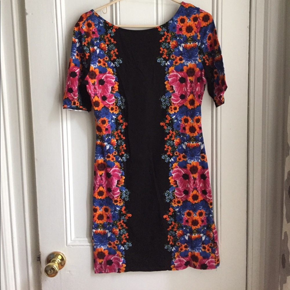 Black and Floral Print Bodycon Mini Dress