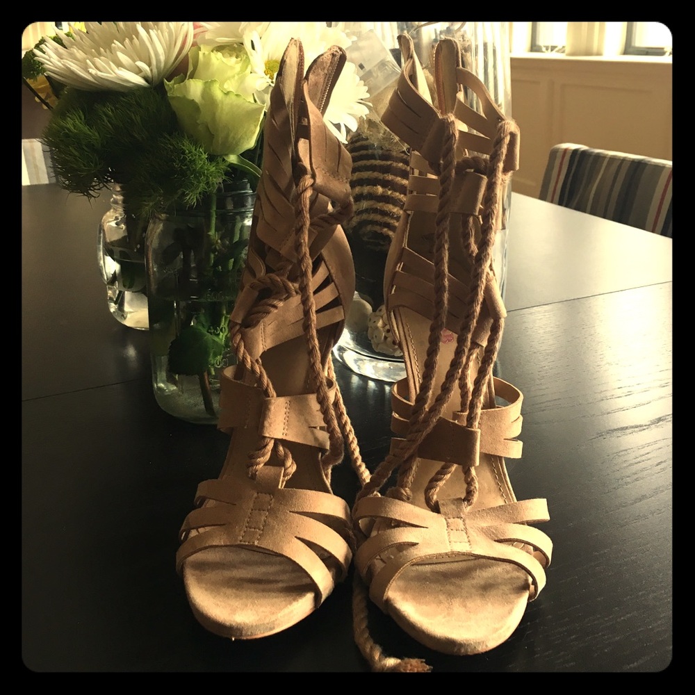 Tan strappy heels