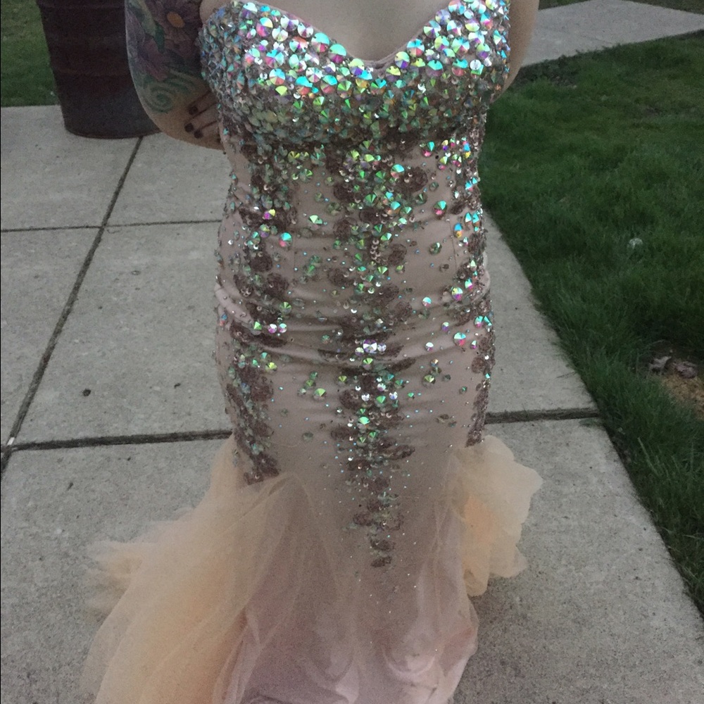Nude mermaid prom dress
