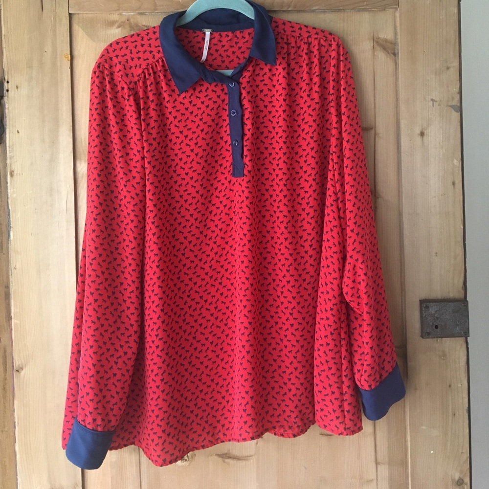 Red horse print Free People blouse