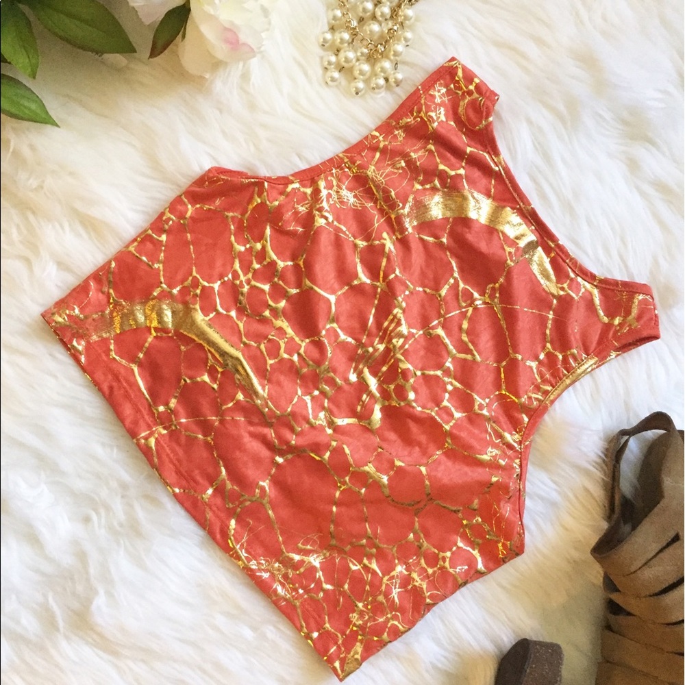 Crop Orange Gold Pattern Top - Picture 4 of 4