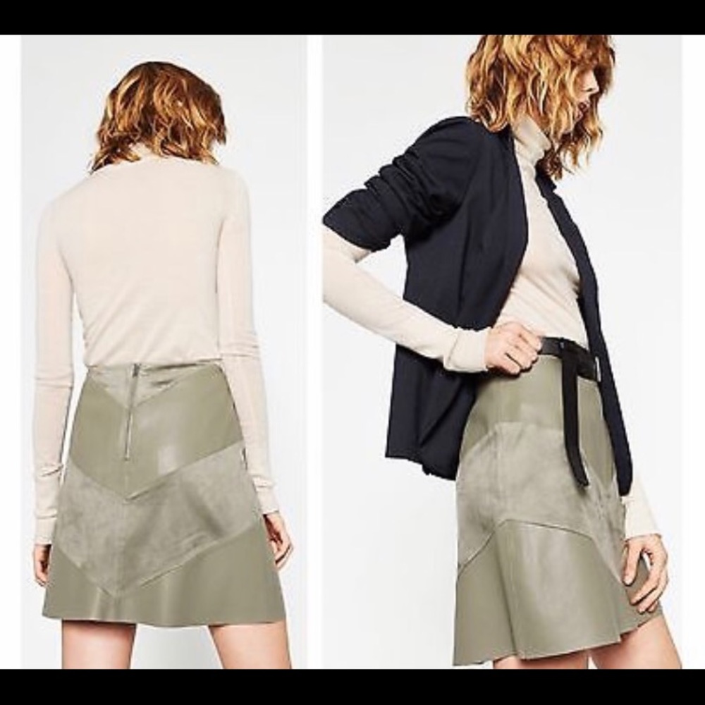 Zara. Green leather and suede mini skirt